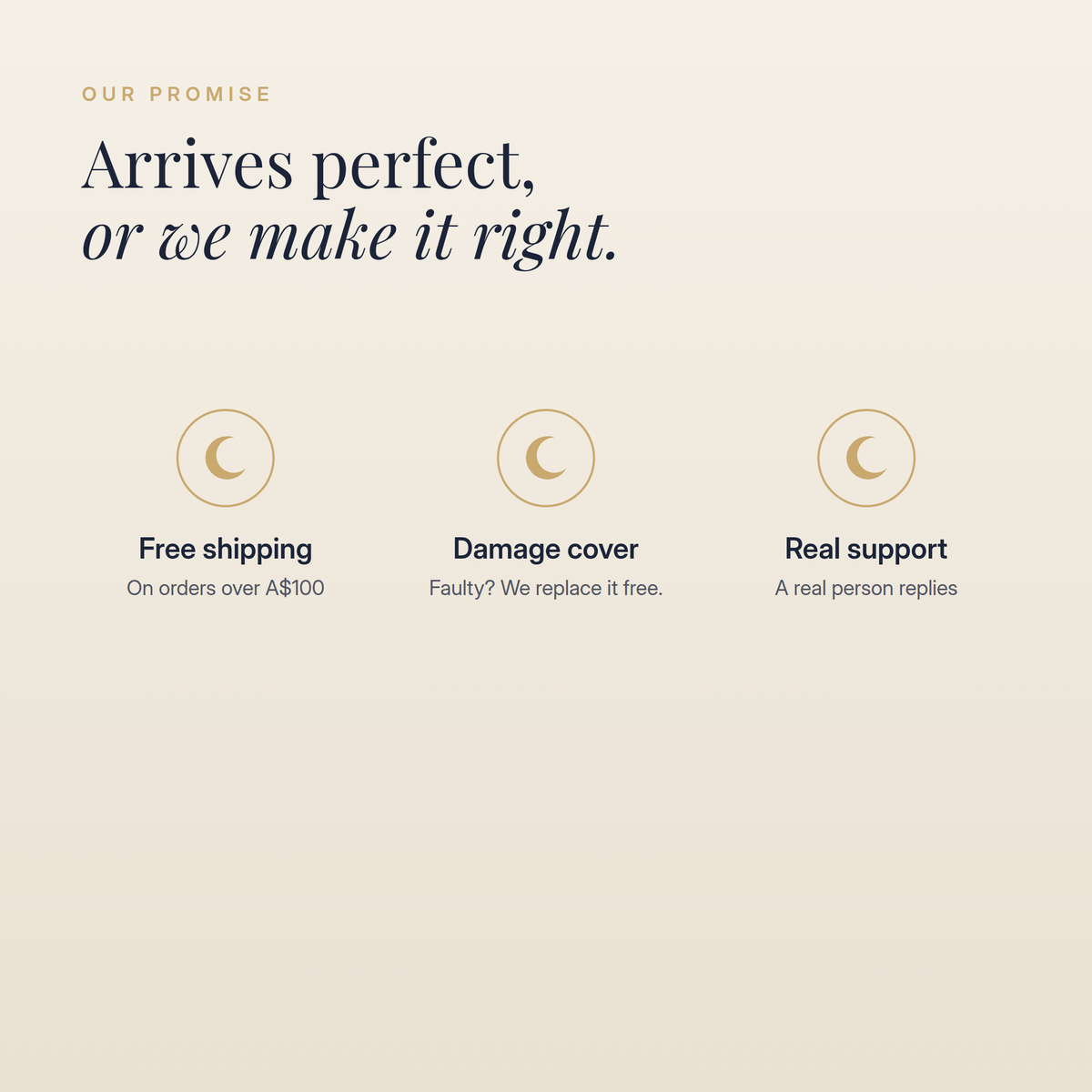 Free shipping over A$100, damage cover and real support